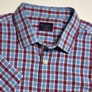 UNTUCKit Hopler Slim Fit Performance Shirt Mens XL  Plaid Red Blue Short Sleeve